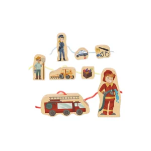 Igra nizanja – Zanimanja i alati Djeca povezuju zanimanja s pripadajućim alatima Edukativna igra za razvoj fine motorike i logike Drvene figure zanimanja i alati – slaganje i učenje Interaktivna igra za djecu 3+